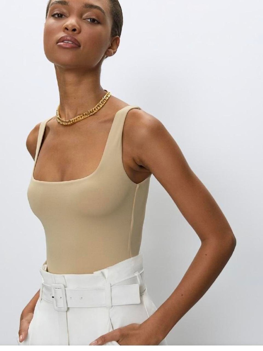 Aritzia Nude-Tan Square Neck Bodysuit